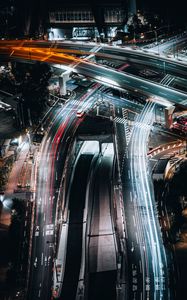 Preview wallpaper roads, bridge, crossroads, night, lights, aerial view