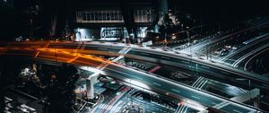 Preview wallpaper roads, bridge, crossroads, night, lights, aerial view