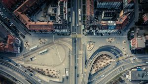 Preview wallpaper roads, buildings, aerial view, city, architecture