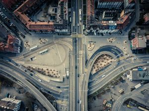 Preview wallpaper roads, buildings, aerial view, city, architecture