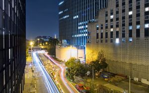 Preview wallpaper roads, lights, freezelight, buildings, city, night