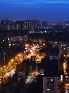 Preview wallpaper roads, lights, houses, buildings, city, night