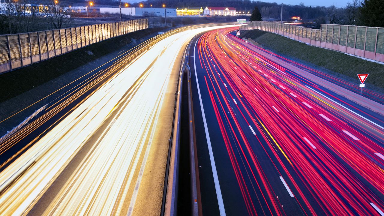 Wallpaper roads, lights, long exposure, evening