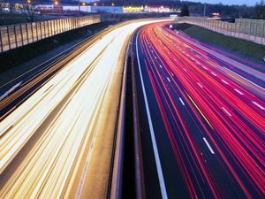 Preview wallpaper roads, lights, long exposure, evening