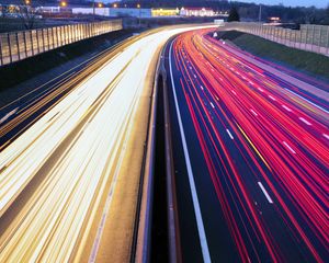 Preview wallpaper roads, lights, long exposure, evening