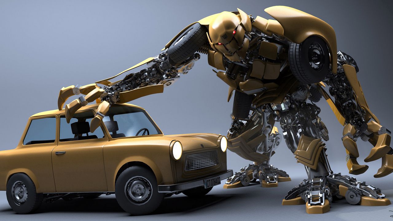 Wallpaper robot, car, wreck