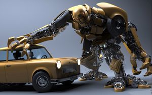 Preview wallpaper robot, car, wreck
