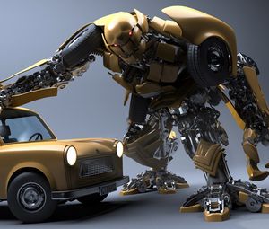 Preview wallpaper robot, car, wreck