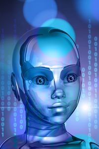 Preview wallpaper robot, cyborg, binary code, face, metal