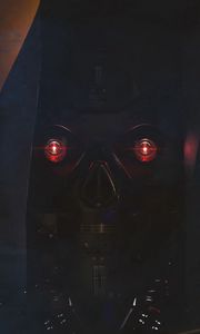 Preview wallpaper robot, cyborg, face, dark, smoke, hood