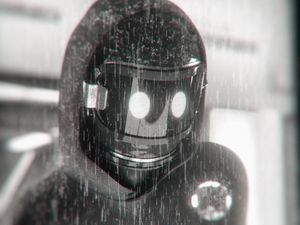 Preview wallpaper robot, cyborg, rain, bw, mask, sci-fi