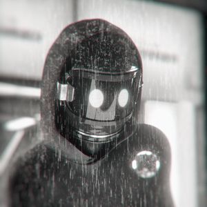 Preview wallpaper robot, cyborg, rain, bw, mask, sci-fi
