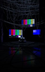Preview wallpaper robot, cyborg, test chart, pixels, wires, futurism