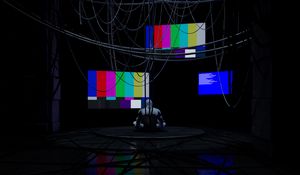 Preview wallpaper robot, cyborg, test chart, pixels, wires, futurism