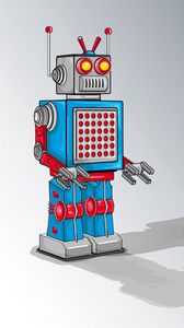 Preview wallpaper robot, design, blue, pink