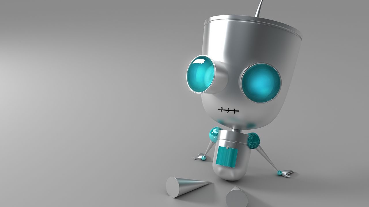 Wallpaper robot, eyes, metal, sit