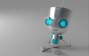Preview wallpaper robot, eyes, metal, sit