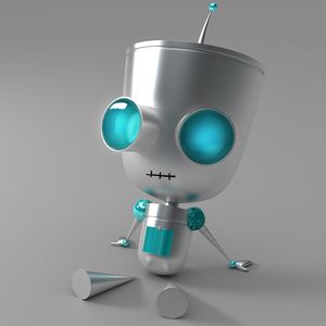 Preview wallpaper robot, eyes, metal, sit