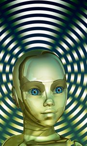 Preview wallpaper robot, face, golden, circles, cute