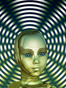 Preview wallpaper robot, face, golden, circles, cute