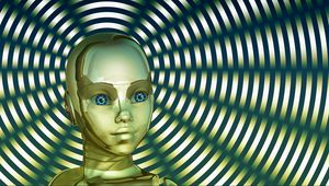 Preview wallpaper robot, face, golden, circles, cute
