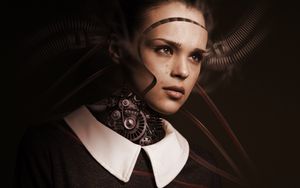 Preview wallpaper robot, girl, cyborg, future, sadness, tears, feelings, artificial intelligence
