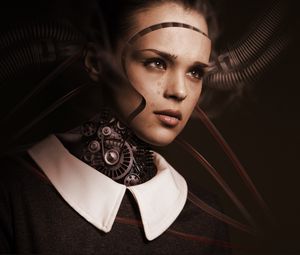 Preview wallpaper robot, girl, cyborg, future, sadness, tears, feelings, artificial intelligence