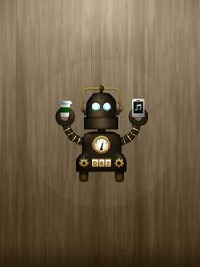 Preview wallpaper robot, glass, phone, vector
