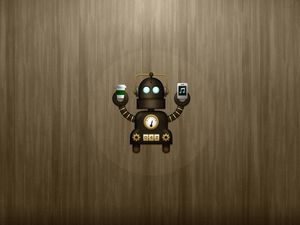 Preview wallpaper robot, glass, phone, vector