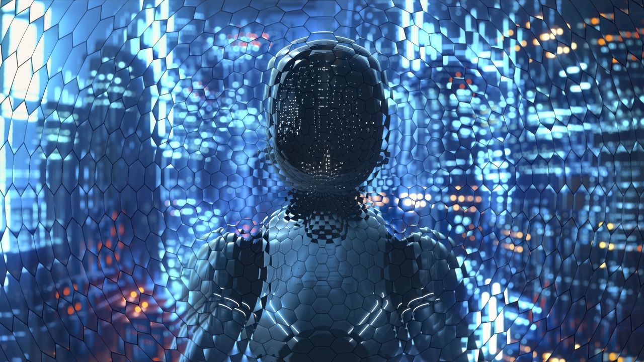 Wallpaper robot, honeycomb, blue