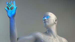 Preview wallpaper robot, mannequin, neon, color, touch