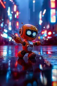 Preview wallpaper robot, movement, street, night