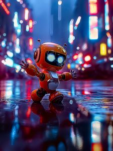 Preview wallpaper robot, movement, street, night