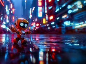 Preview wallpaper robot, movement, street, night