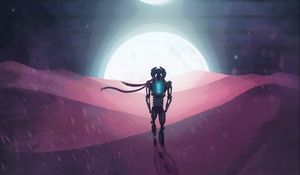 Preview wallpaper robot, planets, art, glow, bright, alien