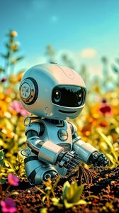 Preview wallpaper robot, plants, flowers