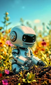 Preview wallpaper robot, plants, flowers