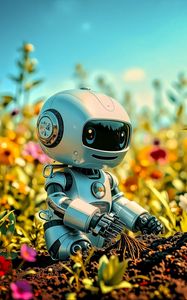 Preview wallpaper robot, plants, flowers