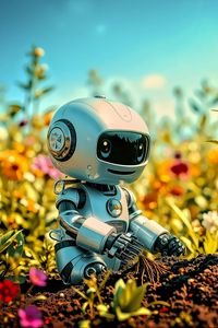 Preview wallpaper robot, plants, flowers