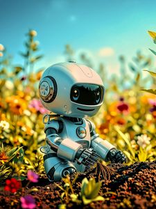 Preview wallpaper robot, plants, flowers