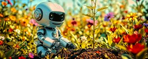 Preview wallpaper robot, plants, flowers