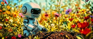 Preview wallpaper robot, plants, flowers