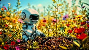 Preview wallpaper robot, plants, flowers