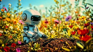 Preview wallpaper robot, plants, flowers