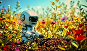 Preview wallpaper robot, plants, flowers