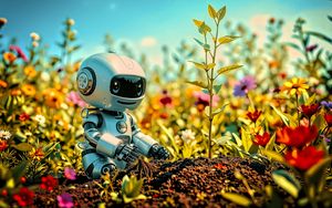 Preview wallpaper robot, plants, flowers