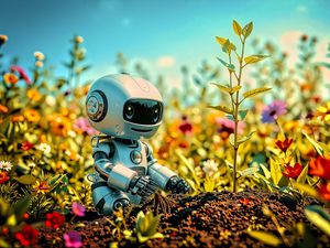 Preview wallpaper robot, plants, flowers