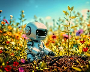 Preview wallpaper robot, plants, flowers