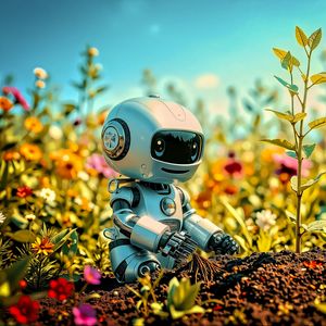 Preview wallpaper robot, plants, flowers