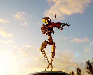 Preview wallpaper robot, violin, musician, machine, retro, art